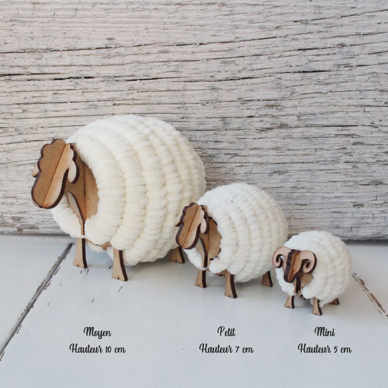 Kit mouton rond bois et laine - L'Atelier Laser